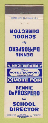 Matchbook Cover - Bennie DeProspero School Director Election New Castle PA