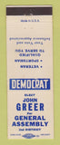 Matchbook Cover - John Greer for General Assembly Election