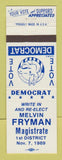 Matchbook Cover - Melvin Fryman Magistrate Election 1989