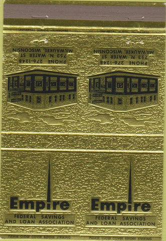 Matchbook Cover - Empire Federal Savings  and  Loan Milwaukee WI 40 Strike
