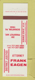 Matchbook Cover - Attorney Frank Eagen Scranton PA