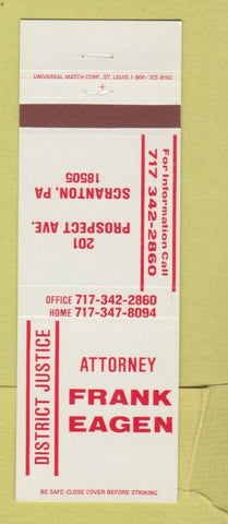 Matchbook Cover - Attorney Frank Eagen Scranton PA