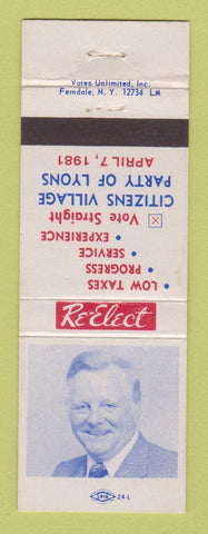 Matchbook Cover - Smith Election Citizens Village Party of Lyons 1981