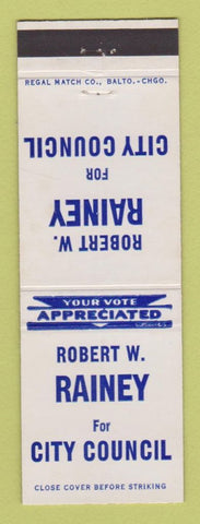 Matchbook Cover - Robert Rainey for City Council Election