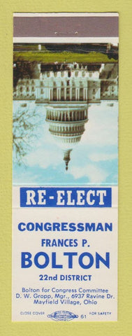 Matchbook Cover - Frances Bolton for Congress Election Mayfield Village OH