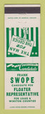 Matchbook Cover - Frank Swope Floater Rep Lake Winston County