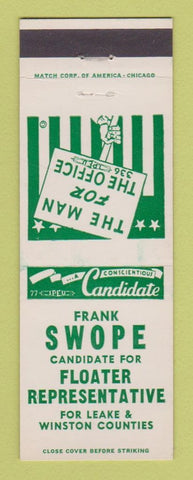 Matchbook Cover - Frank Swope Floater Rep Lake Winston County