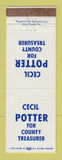 Matchbook Cover - Cecil Potter for County Treasurer Election WEAR