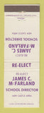 Matchbook Cover - James McFarland School Director New Castle PA