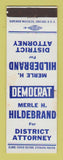 Matchbook Cover - Merle Hildebrand District Attorney Election WEAR