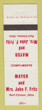 Matchbook Cover - John Fritz Mayor Port Clinton OH