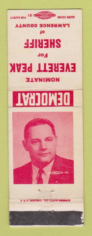Matchbook Cover - Everett Peak for Sheriff Election Lawrence County PA? WEAR