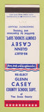 Matchbook Cover - Glenn Casey County School Supt Tom Green County TX