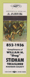 Matchbook Cover - William Shag Stidham Treasurer Election Madison County