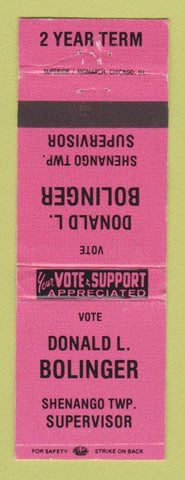 Matchbook Cover - Donald Bolinger Supervisor Election Shenango Township PA WEAR