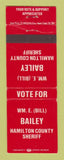 Matchbook Cover - Wm Bill Bailey Hamilton County Sheriff Election