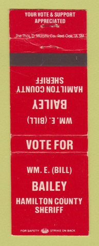 Matchbook Cover - Wm Bill Bailey Hamilton County Sheriff Election