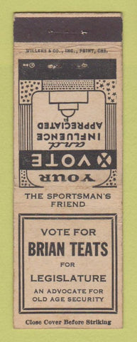 Matchbook Cover - Briant Teats for Legislature Election WEAR