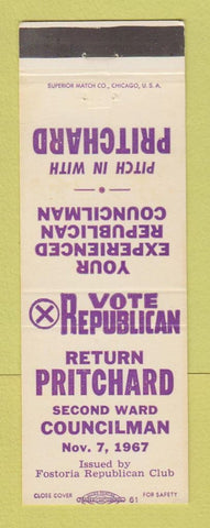 Matchbook Cover - Pritchard for 2nd Ward Councilman 1967 Fostoria OH
