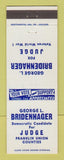 Matchbook Cover - George Bridenhagen Judge Election Franklin Union County