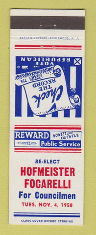 Matchbook Cover - Hofmeister Focarelli Councilman Election 1958