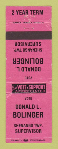 Matchbook Cover - Donald Bolinger Supervisor Election Shenango Township PA WORN