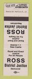 Matchbook Cover - Ross for District Justice Election New Castle PA