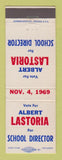 Matchbook Cover - Albert Lastoria School Director Election 1969 WEAR