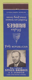 Matchbook Cover - Styles Bridges US Senator Election NH New Hampshire