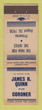 Matchbook Cover - James Quinn for Governor 1938 Minnesota? WEAR