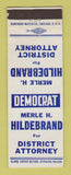 Matchbook Cover - Merle Hildebrand District Attorney Election