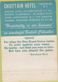 Matchbook Cover - Chieftan Hotel Squamish BC Canada  40 Strike