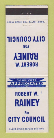 Matchbook Cover - Robert Rainey for City Council Election