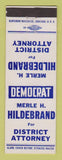 Matchbook Cover - Merle Hildebrand District Attorney Election