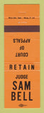 Matchbook Cover - Judge Sam Bell Court of Appeals Election