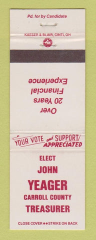Matchbook Cover - John Yeager Carroll County Treasurer Election