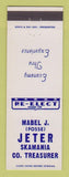 Matchbook Cover - Mabel Jeter Skamania County Treasurer Election WA