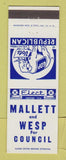 Matchbook Cover - Mallett and Wesp Council Election