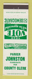 Matchbook Cover - Parker Johnston County Clerk Election