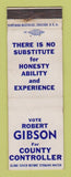 Matchbook Cover - Robert Gibson for County Controller Election WEAR