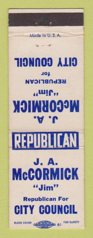 Matchbook Cover - JA McCormick City Council Election WEAR