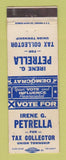 Matchbook Cover - Irene Petrella Tax Collector Union Township Election WEAR