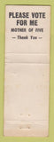 Matchbook Cover - Irene Petrella Tax Collector Union Township Election WEAR