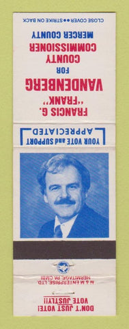 Matchbook Cover Francis Vandenberg County Commissioner Election Mercer County PA