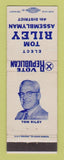 Matchbook Cover - Tom Riley Assemblyman Election