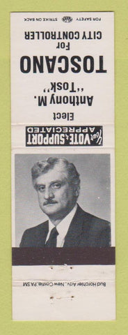 Matchbook Cover - Anthony Toscano City Controller Election New Castle? PA