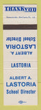 Matchbook Cover - Albert Lastoria School Director Election