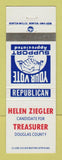Matchbook Cover - Helen Ziegler Treasurer Election Douglas County