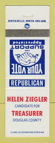 Matchbook Cover - Helen Ziegler Treasurer Election Douglas County