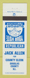 Matchbook Cover - Jack Allen County Clerk Election Douglas County IL
